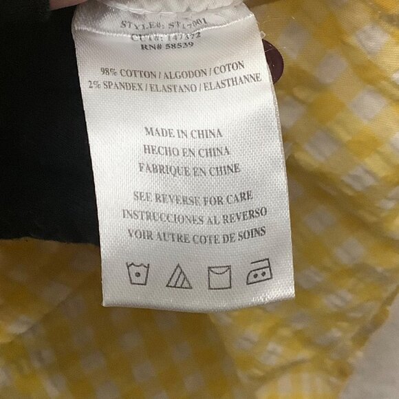 Kut from the Kloth Button Feena Top Women Large Yellow Textured Gingham V-Neck - Picture 8 of 10